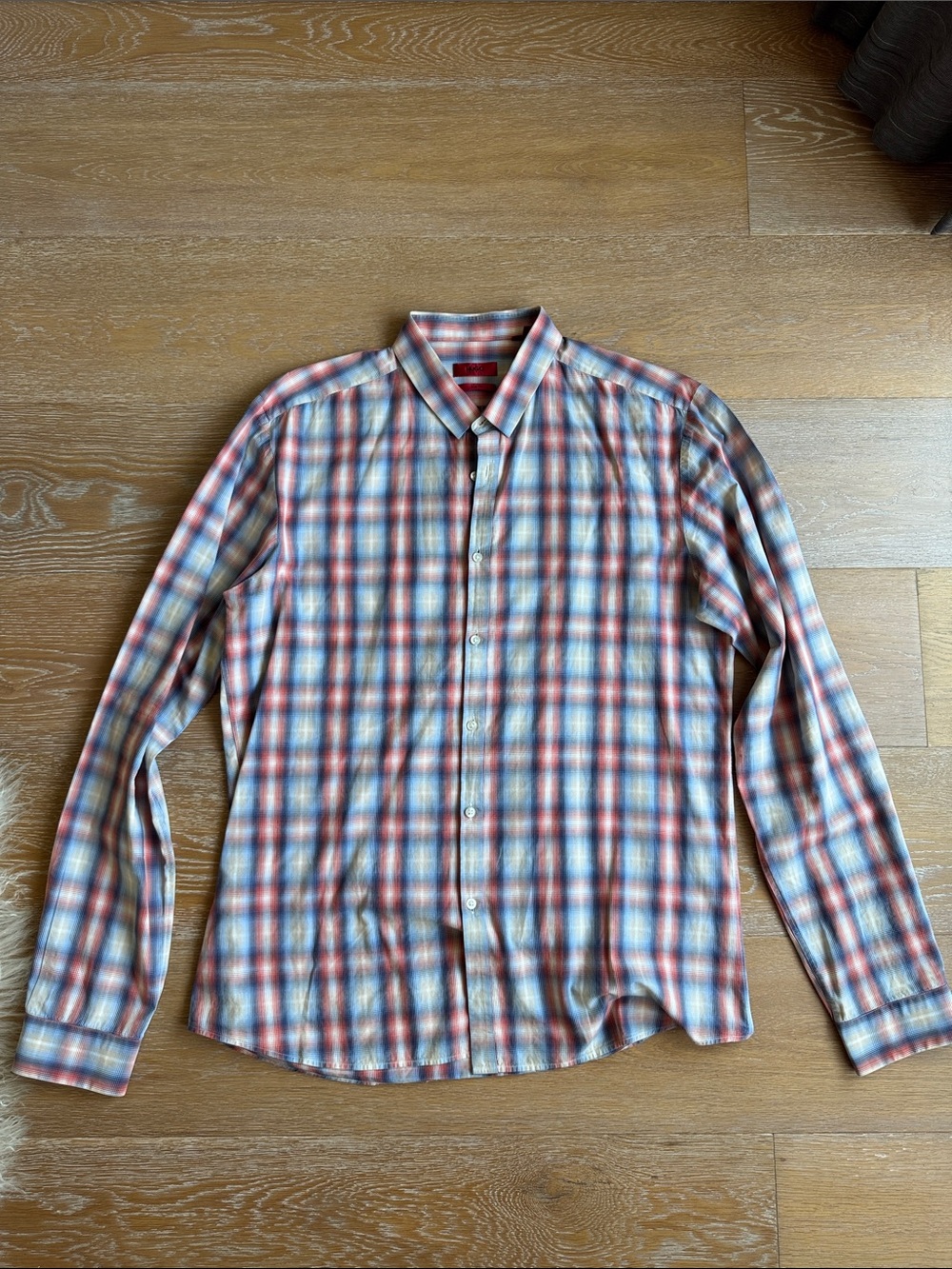 Hugo Boss Slim Fit Plaid Button-Down Shirt in Red & Blue